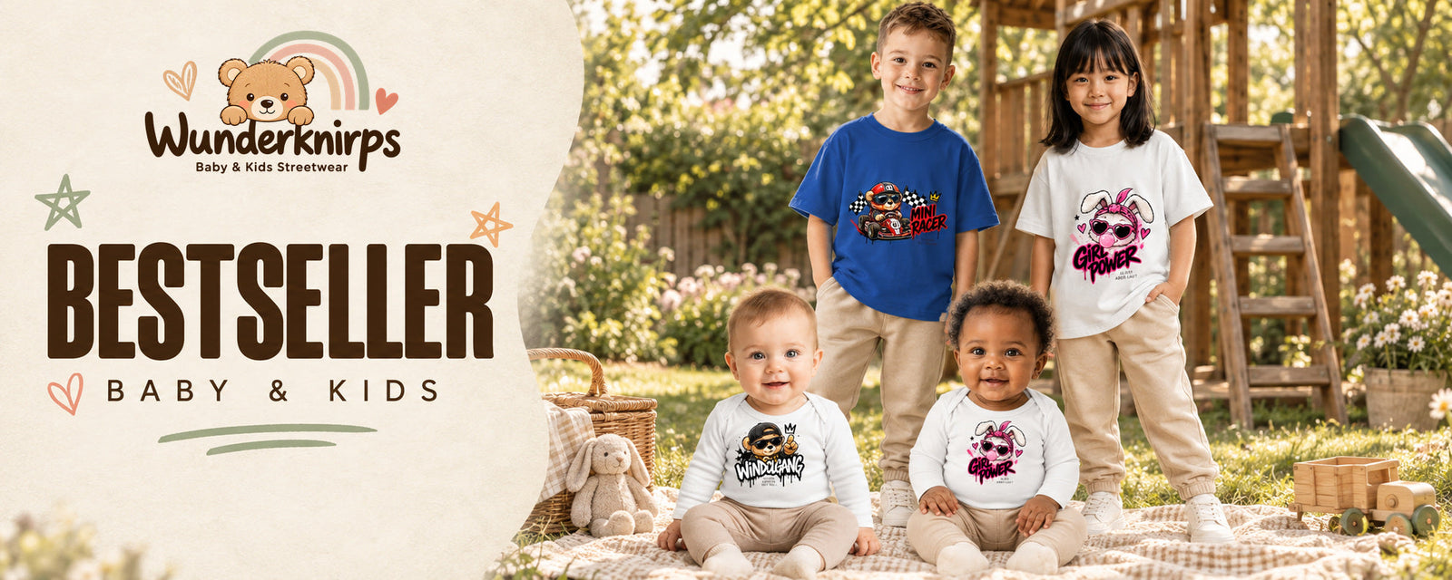 Wunderknirps Bestseller – Babybodys, Babyhosen, T-Shirts und Jogginghosen für Mädchen und Jungen