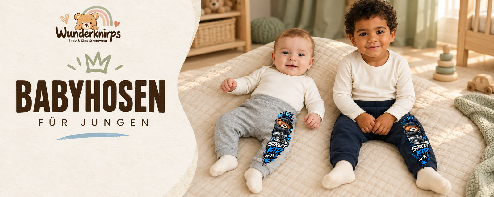 Wunderknirps Babyhosen für Jungen – bequeme Babyhosen mit coolen Motiven für kleine Weltentdecker