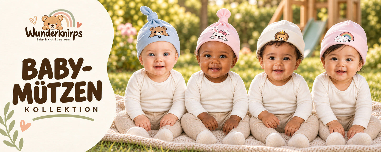 Wunderknirps Baby-Mützen Kollektion – Babymützen in verschiedenen Farben mit niedlichen Tiermotiven