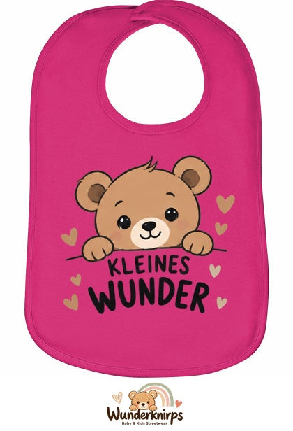 Baby-Lätzchen Olli-01 in Pink mit Motiv Kleines Wunder – Bär