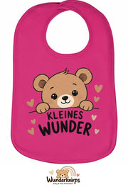Baby-Lätzchen Olli-01 in Pink mit Motiv Kleines Wunder – Bär