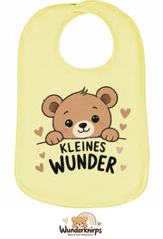 Baby-Lätzchen Olli-01 in Pastellgelb mit Motiv Kleines Wunder – Bär