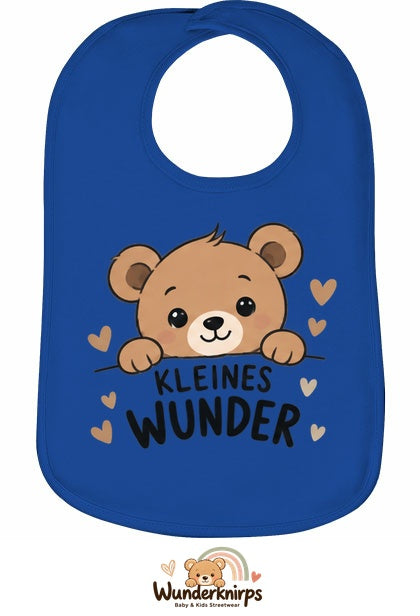 Baby-Lätzchen Olli-01 in Royalblau mit Motiv Kleines Wunder – Bär