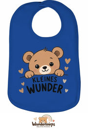 Baby-Lätzchen Olli-01 in Royalblau mit Motiv Kleines Wunder – Bär