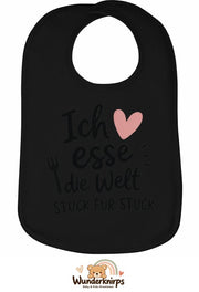 Baby-Lätzchen Olli-01 in Schwarz mit Motiv Ich esse die Welt