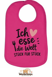 Baby-Lätzchen Olli-01 in Pink mit Motiv Ich esse die Welt