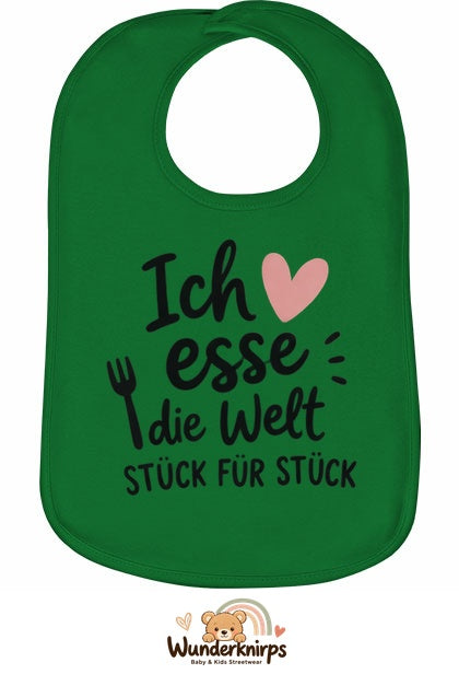 Baby-Lätzchen Olli-01 in Grün mit Motiv Ich esse die Welt