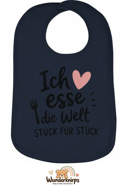 Baby-Lätzchen Olli-01 in Marineblau mit Motiv Ich esse die Welt