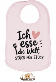 Baby-Lätzchen Olli-01 in Pastellrosa mit Motiv Ich esse die Welt