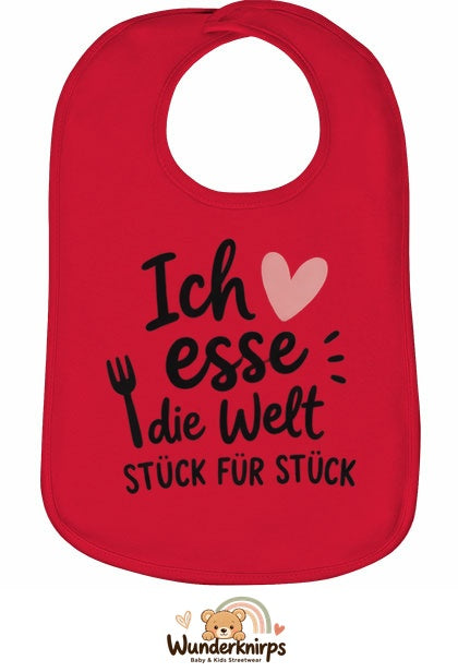 Baby-Lätzchen Olli-01 in Rot mit Motiv Ich esse die Welt