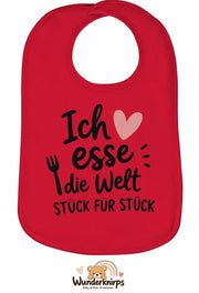 Baby-Lätzchen Olli-01 in Rot mit Motiv Ich esse die Welt