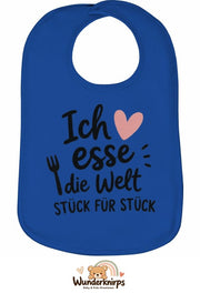 Baby-Lätzchen Olli-01 in Royalblau mit Motiv Ich esse die Welt
