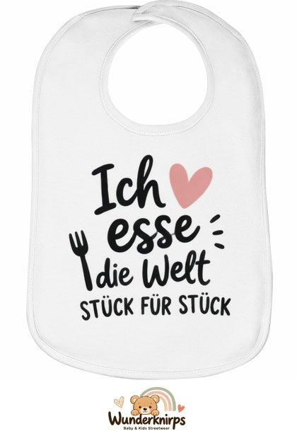 Baby-Lätzchen Olli-01 in Weiß mit Motiv Ich esse die Welt