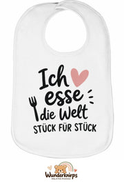 Baby-Lätzchen Olli-01 in Weiß mit Motiv Ich esse die Welt