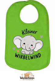 Baby-Lätzchen Olli-01 in Apfelgrün mit Motiv Kleiner Wirbelwind – Elefant