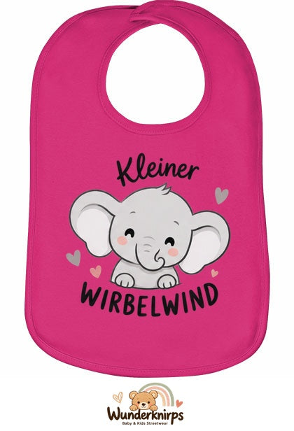 Baby-Lätzchen Olli-01 in Pink mit Motiv Kleiner Wirbelwind – Elefant