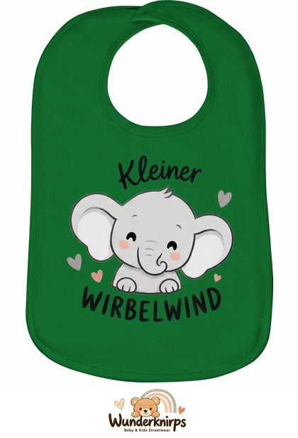 Baby-Lätzchen Olli-01 in Grün mit Motiv Kleiner Wirbelwind – Elefant