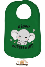 Baby-Lätzchen Olli-01 in Grün mit Motiv Kleiner Wirbelwind – Elefant