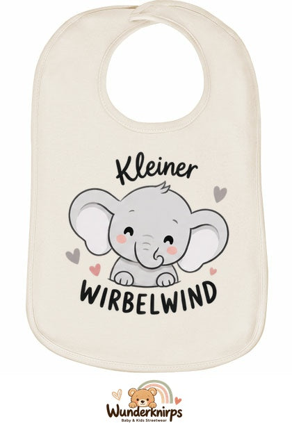 Baby-Lätzchen Olli-01 in Natur mit Motiv Kleiner Wirbelwind – Elefant