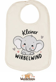 Baby-Lätzchen Olli-01 in Natur mit Motiv Kleiner Wirbelwind – Elefant