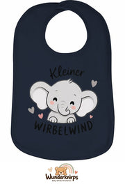Baby-Lätzchen Olli-01 in Marineblau mit Motiv Kleiner Wirbelwind – Elefant