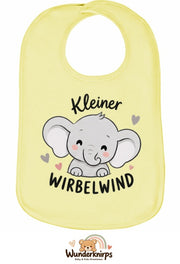 Baby-Lätzchen Olli-01 in Pastellgelb mit Motiv Kleiner Wirbelwind – Elefant