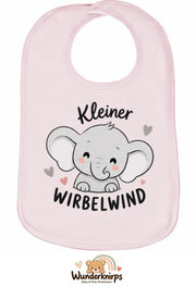 Baby-Lätzchen Olli-01 in Pastellrosa mit Motiv Kleiner Wirbelwind – Elefant