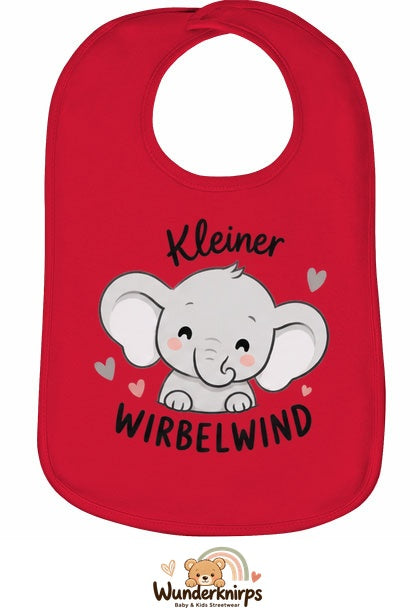 Baby-Lätzchen Olli-01 in Rot mit Motiv Kleiner Wirbelwind – Elefant