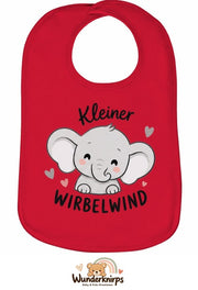 Baby-Lätzchen Olli-01 in Rot mit Motiv Kleiner Wirbelwind – Elefant