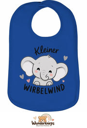 Baby-Lätzchen Olli-01 in Royalblau mit Motiv Kleiner Wirbelwind – Elefant
