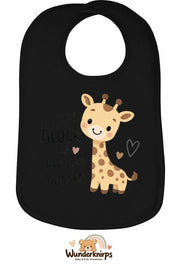 Baby-Lätzchen Olli-01 in Schwarz mit Motiv Großes Glück – Giraffe
