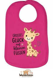 Baby-Lätzchen Olli-01 in Pink mit Motiv Großes Glück – Giraffe