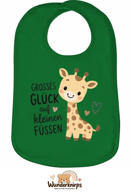 Baby-Lätzchen Olli-01 in Grün mit Motiv Großes Glück – Giraffe
