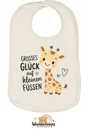 Baby-Lätzchen Olli-01 in Natur mit Motiv Großes Glück – Giraffe