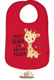 Baby-Lätzchen Olli-01 in Rot mit Motiv Großes Glück – Giraffe