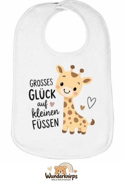 Baby-Lätzchen Olli-01 in Weiß mit Motiv Großes Glück – Giraffe