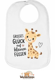 Baby-Lätzchen Olli-01 in Weiß mit Motiv Großes Glück – Giraffe