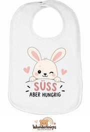 Baby-Lätzchen Olli-01 in Weiß mit Motiv Süß, aber hungrig – Hase