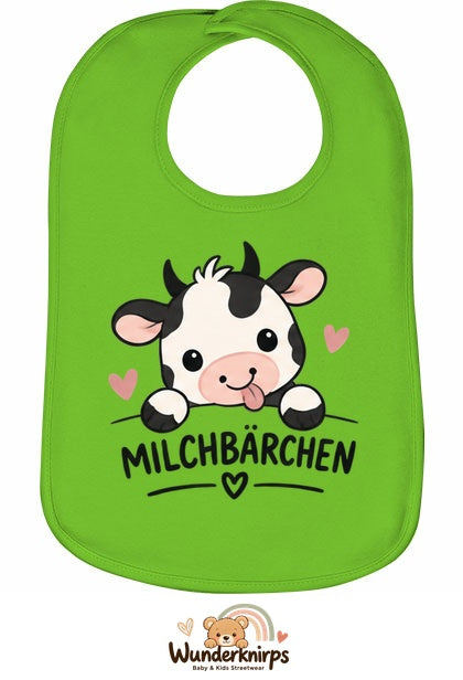 Baby-Lätzchen Olli-01 in Apfelgrün mit Motiv Milchbärchen – Kuh