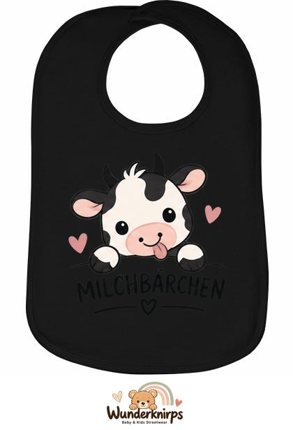 Baby-Lätzchen Olli-01 in Schwarz mit Motiv Milchbärchen – Kuh
