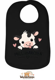 Baby-Lätzchen Olli-01 in Schwarz mit Motiv Milchbärchen – Kuh