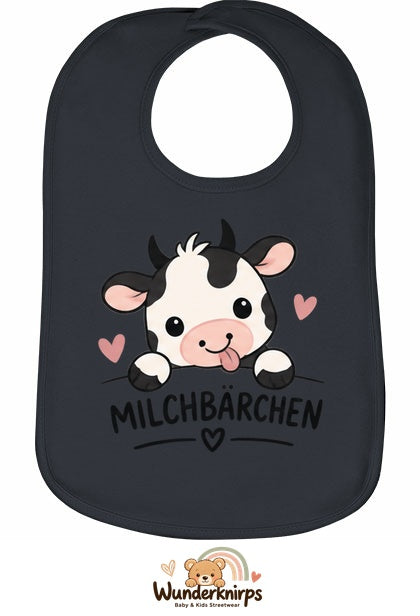 Baby-Lätzchen Olli-01 in Anthrazit mit Motiv Milchbärchen – Kuh