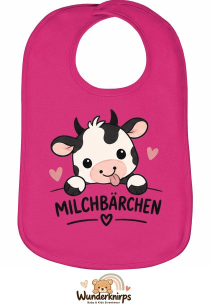 Baby-Lätzchen Olli-01 in Pink mit Motiv Milchbärchen – Kuh