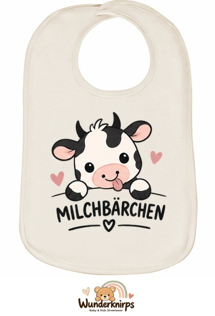Baby-Lätzchen Olli-01 in Natur mit Motiv Milchbärchen – Kuh