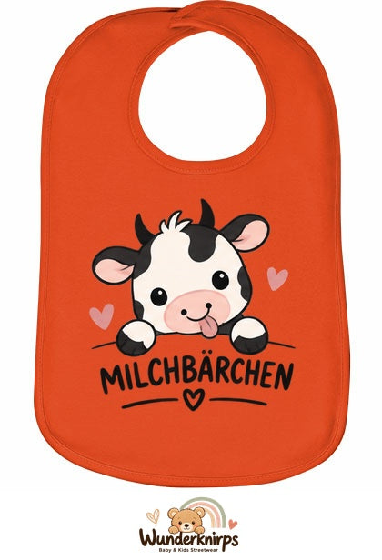 Baby-Lätzchen Olli-01 in Orange mit Motiv Milchbärchen – Kuh