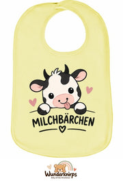 Baby-Lätzchen Olli-01 in Pastellgelb mit Motiv Milchbärchen – Kuh