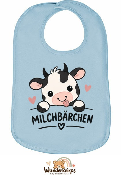 Baby-Lätzchen Olli-01 in Pastellblau mit Motiv Milchbärchen – Kuh