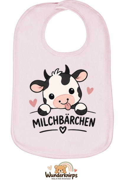 Baby-Lätzchen Olli-01 in Pastellrosa mit Motiv Milchbärchen – Kuh