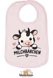 Baby-Lätzchen Olli-01 in Pastellrosa mit Motiv Milchbärchen – Kuh