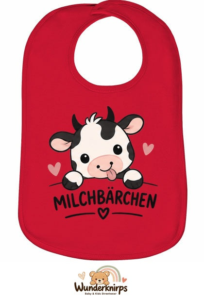 Baby-Lätzchen Olli-01 in Rot mit Motiv Milchbärchen – Kuh